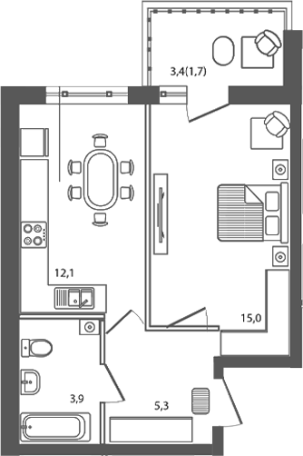 Планировка — Сиреневый бульвар, 1-комн., 36 м²