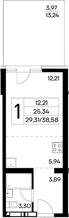 Планировка — Лучистое, Студия, 35 м²