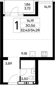 Планировка — Лучистое, Студия, 32 м²