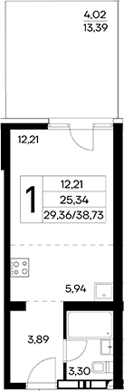 Планировка — Лучистое, Студия, 35 м²