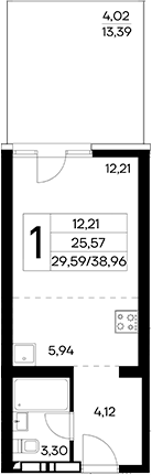 Планировка — Лучистое, Студия, 35 м²
