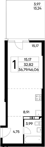 Планировка — Лучистое, Студия, 42 м²