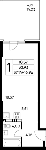 Планировка — Лучистое, Студия, 43 м²