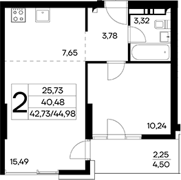 Планировка — Лучистое, 2-комн., 40 м²