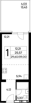 Планировка — Лучистое, Студия, 35 м²