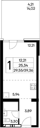 Планировка — Лучистое, Студия, 35 м²