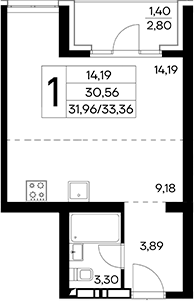 Планировка — Лучистое, Студия, 31 м²