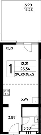 Планировка — Лучистое, Студия, 35 м²