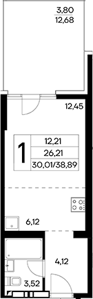 Планировка — Лучистое, Студия, 35 м²