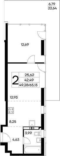 Планировка — Лучистое, 2-комн., 58 м²