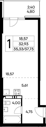 Планировка — Лучистое, Студия, 35 м²