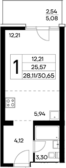Планировка — Лучистое, Студия, 28 м²