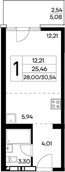Планировка — Лучистое, Студия, 28 м²