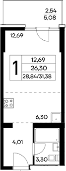 Планировка — Лучистое, Студия, 29 м²