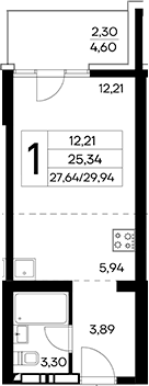 Планировка — Лучистое, Студия, 28 м²