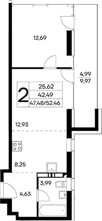 Планировка — Лучистое, 2-комн., 47 м²