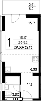 Планировка — Лучистое, Студия, 30 м²