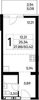 Планировка — Лучистое, Студия, 28 м²