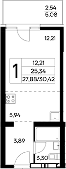 Планировка — Лучистое, Студия, 28 м²