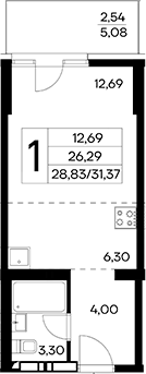 Планировка — Лучистое, Студия, 29 м²