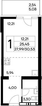 Планировка — Лучистое, Студия, 28 м²