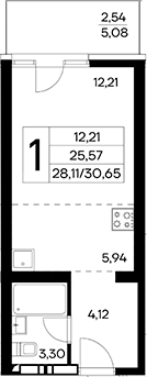 Планировка — Лучистое, Студия, 28 м²