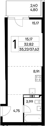 Планировка — Лучистое, Студия, 35 м²