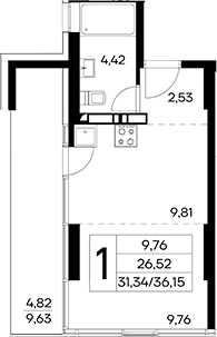 Планировка — Лучистое, Студия, 31 м²