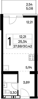 Планировка — Лучистое, Студия, 28 м²