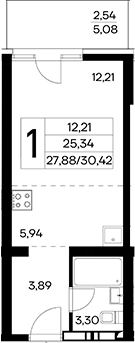 Планировка — Лучистое, Студия, 28 м²