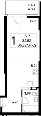 Планировка — Лучистое, Студия, 35 м²