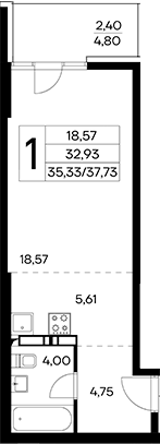 Планировка — Лучистое, Студия, 35 м²