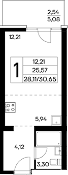Планировка — Лучистое, Студия, 28 м²