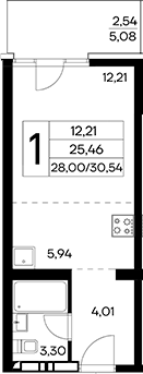 Планировка — Лучистое, Студия, 28 м²