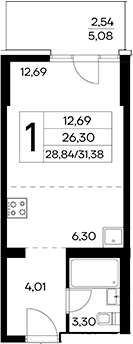 Планировка — Лучистое, Студия, 29 м²