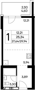 Планировка — Лучистое, Студия, 28 м²