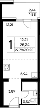 Планировка — Лучистое, Студия, 28 м²