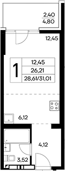 Планировка — Лучистое, Студия, 29 м²