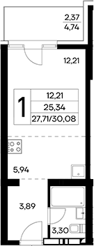 Планировка — Лучистое, Студия, 28 м²