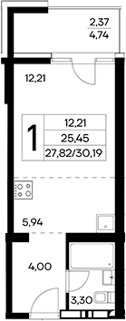 Планировка — Лучистое, Студия, 28 м²