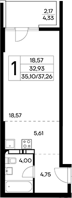 Планировка — Лучистое, Студия, 35 м²