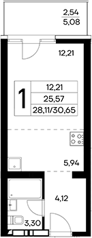Планировка — Лучистое, Студия, 28 м²