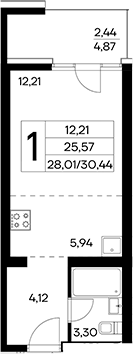 Планировка — Лучистое, Студия, 28 м²