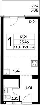 Планировка — Лучистое, Студия, 28 м²