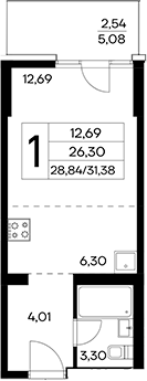 Планировка — Лучистое, Студия, 29 м²