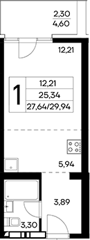 Планировка — Лучистое, Студия, 28 м²