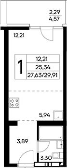 Планировка — Лучистое, Студия, 28 м²