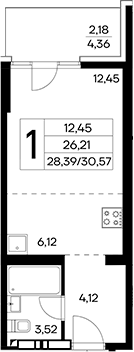 Планировка — Лучистое, Студия, 28 м²