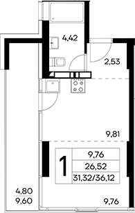 Планировка — Лучистое, Студия, 31 м²