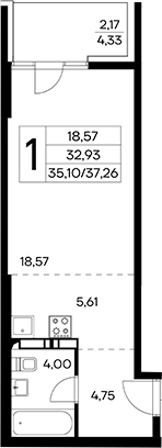 Планировка — Лучистое, Студия, 35 м²